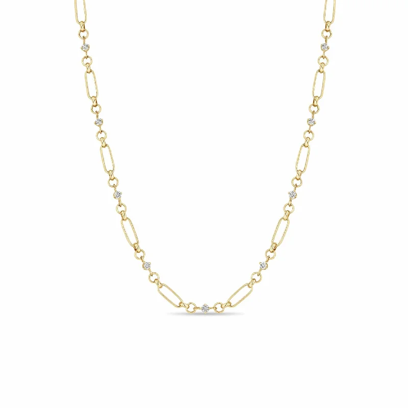 14K Yellow Gold Mixed Paperclip & Rolo Chain Diamond Necklace