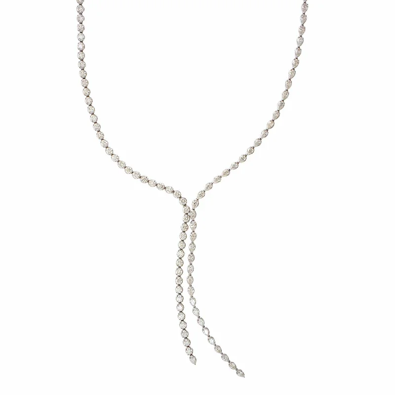 18K White Gold Diamond Lariat Style Necklace