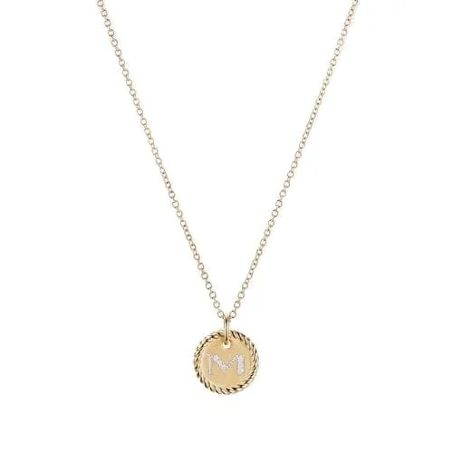 "M" Pendant with Diamonds in Gold on Chain