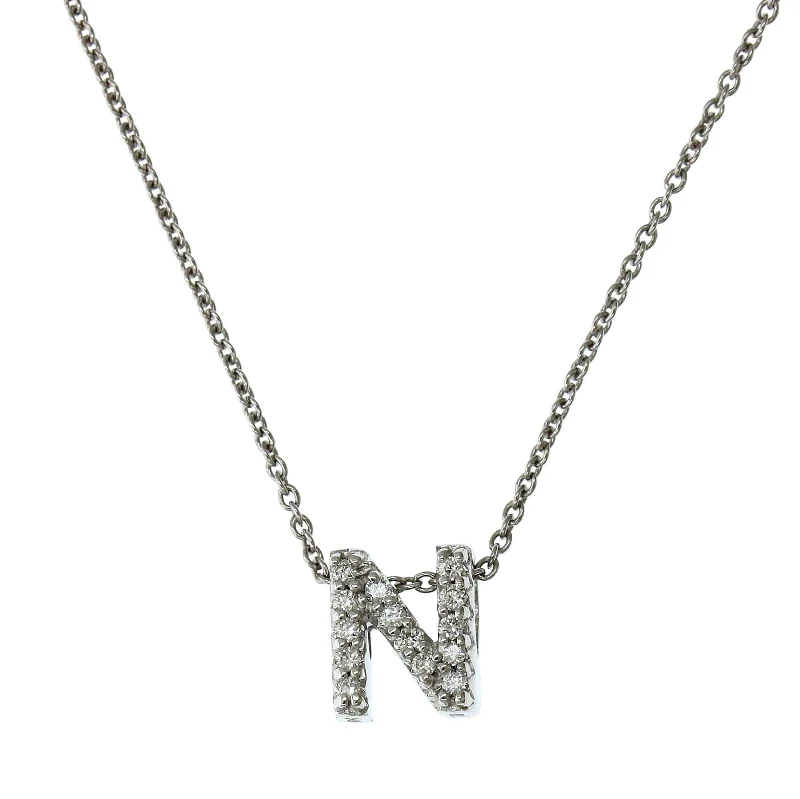 Roberto Coin 18K White Gold "N" Initial Diamond Necklace