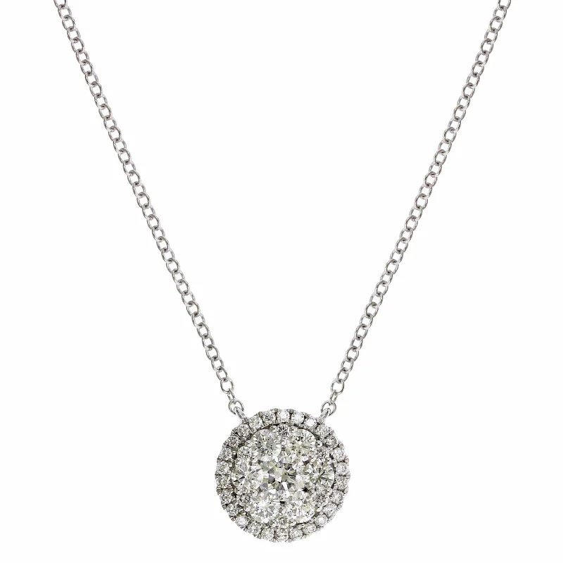 14K White Gold Double Diamond Halo Pendant