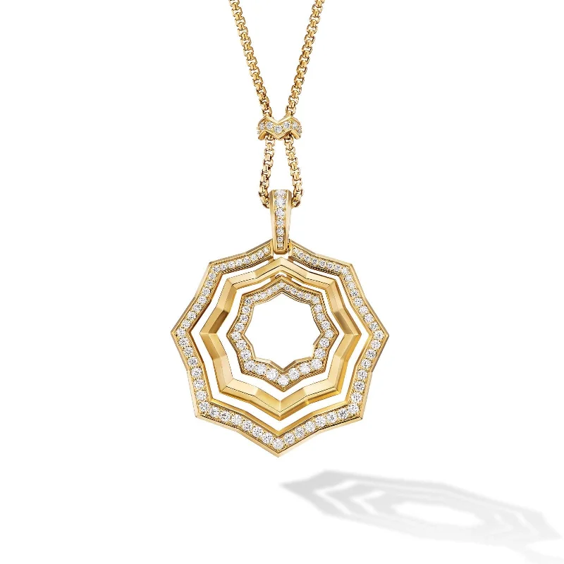 Stax Zig Zag Pendant Necklace in 18K Yellow Gold with Diamonds, 38mm