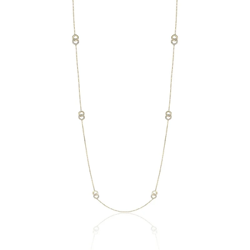 Diamond 14K Yellow Gold Circle Link Station Chain Necklace