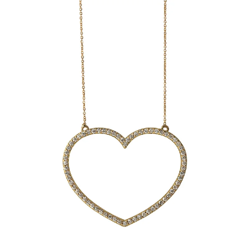 Diamond 18K Gold Large Open Heart Necklace