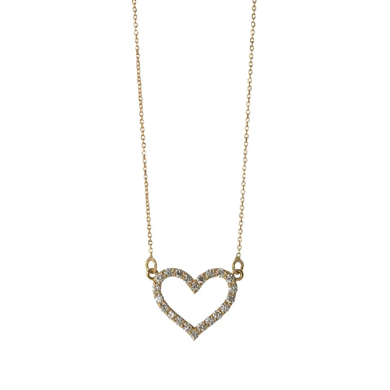 Diamond 18K Gold Medium Open Heart Necklace