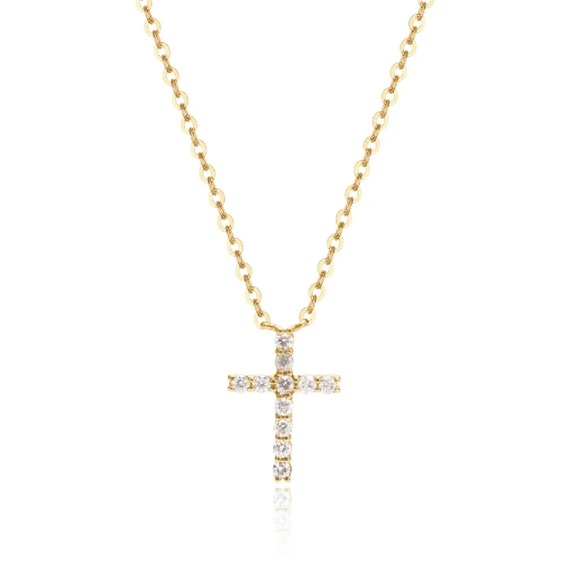 Diamond Small Cross 14K Gold Necklace