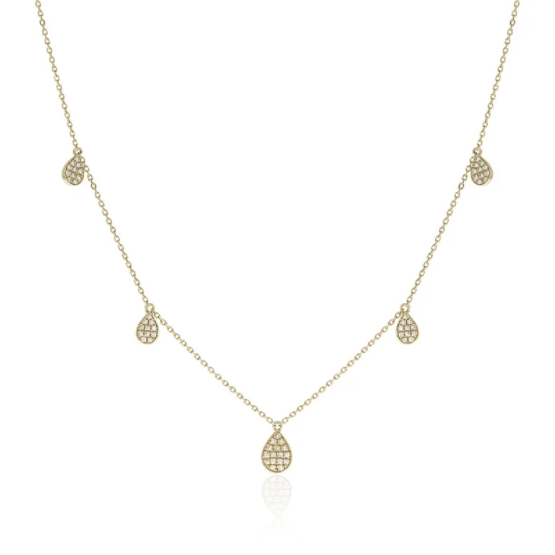 Diamond Teardrops 14K Yellow Gold Necklace