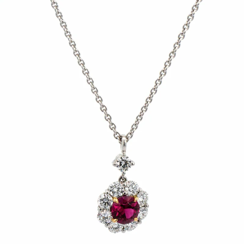 Platinum Ruby and Diamond Pendant Necklace