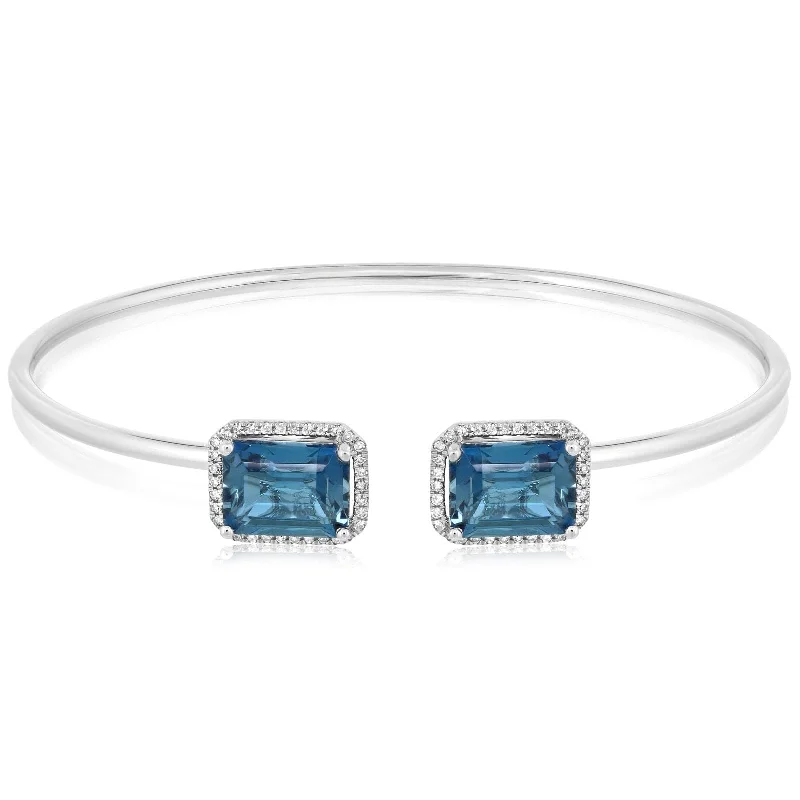 Emerald Cut Blue Topaz & Diamond Cuff Bracelet