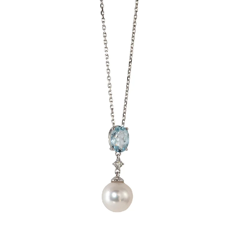 Freshwater Pearl, Aquamarine & Diamond 14K White Gold Necklace