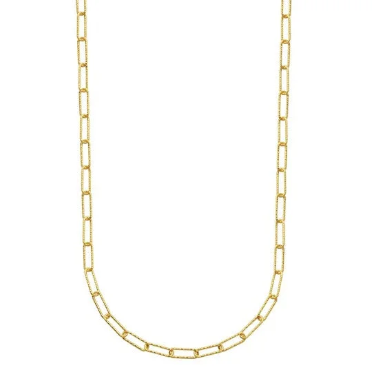 Gold Plated Silver Diamond Cut 3mm Paperclip Chain Necklace