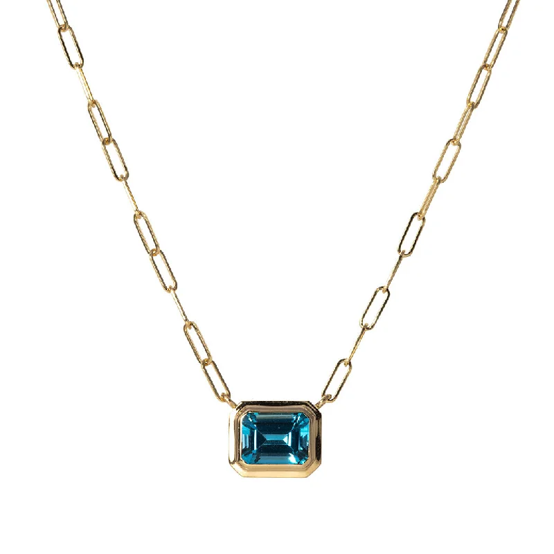 Goshwara Emerald-Cut Blue Topaz 18K Gold Pendant Necklace