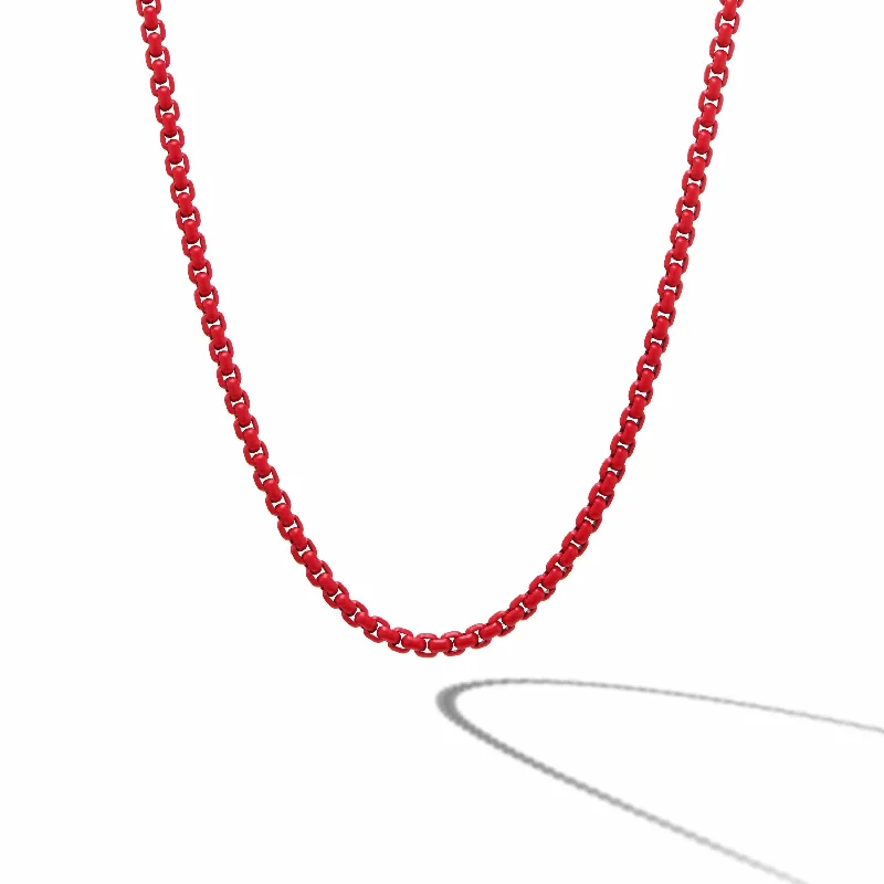 Box Chain Necklace in Sterling Silver with Red Stainless Steel, 4mm