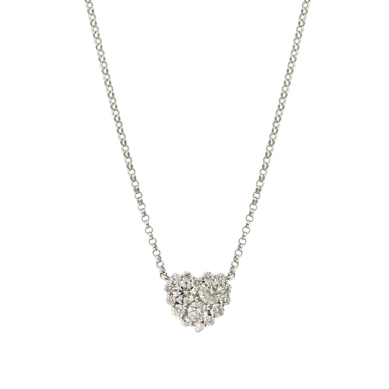 18K White Gold Heart Diamond Cluster Necklace