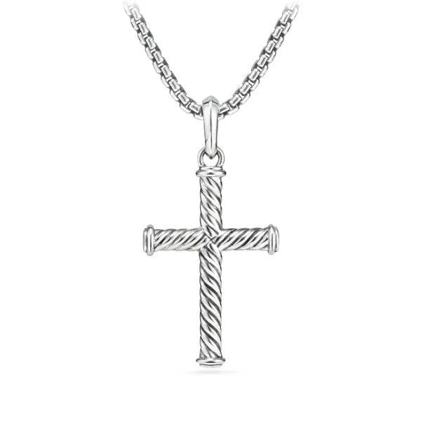 Cable Cross Pendant in Sterling Silver, 35mm