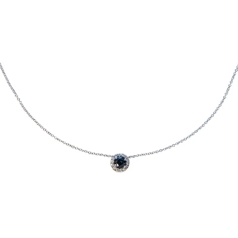 Sapphire & Diamond Halo 18K White Gold Necklace