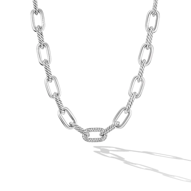 DY Madison® Chain Necklace in Sterling Silver with Diamonds, 11mm