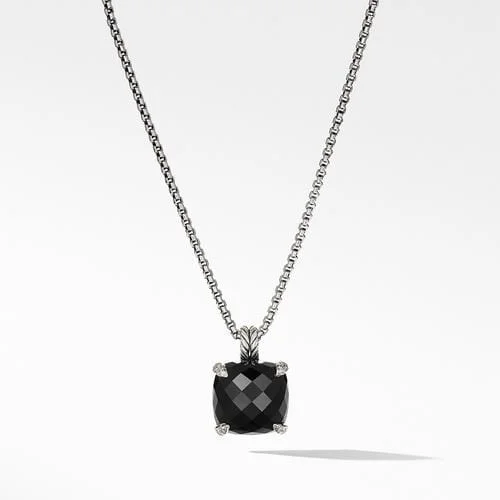 Chatelaine® Pendant Necklace with Black Onyx and Diamonds, 14mm