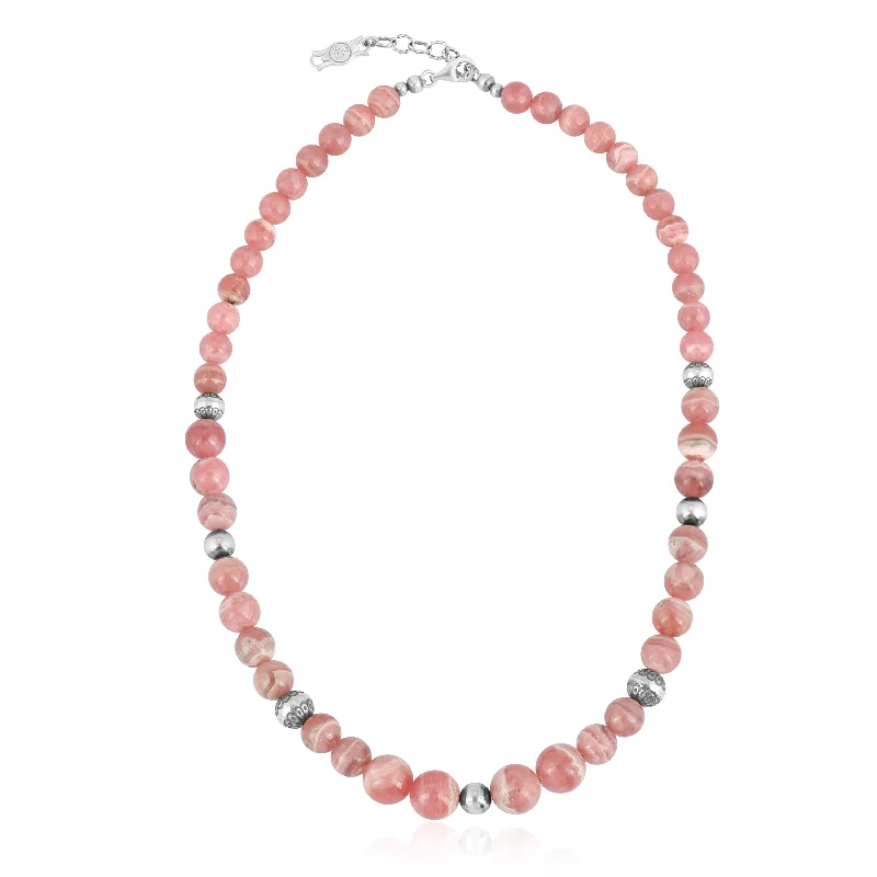 Sterling Silver and Graduated Rhodochrosite Gemstone Bead Necklace, 20 Inches