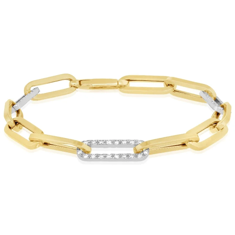 Two Tone Large Link Diamond Paperclip Bracelet